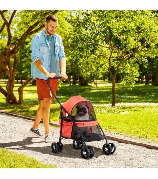 Cochecito para Perros Pequeños Plegable con Ventanas de Malla Cojín Lavable Correas de Seguridad y Marco de Acero Rojo