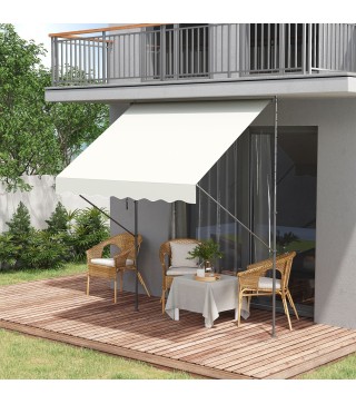 Toldo Manual Retráctil 200x175x210-310 cm Ajustable con Manivela Protección Solar UV40+ para Balcón Terraza Crema