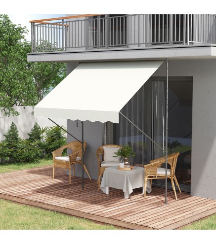 Toldo Manual Retráctil 200x175x210-310 cm Ajustable con Manivela Protección Solar UV40+ para Balcón Terraza Crema