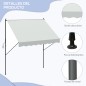 Toldo Manual Retráctil 200x175x210-310 cm Ajustable con Manivela Protección Solar UV40+ para Balcón Terraza Crema