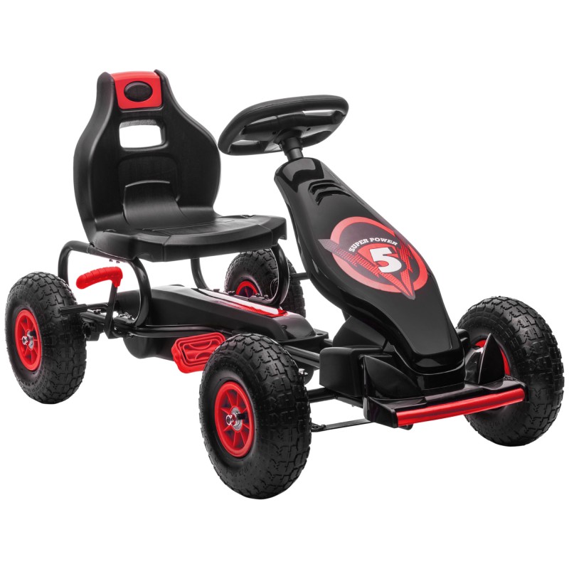 Go Kart a Pedales Infantil con Asiento Ajustable Neumáticos Inflables Amortiguador y Freno de Mano 121x58x61 cm Rojo