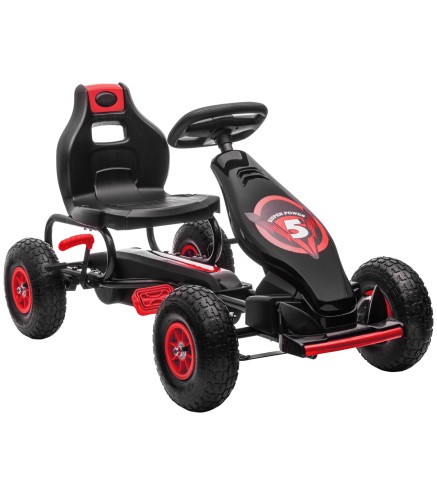 Go Kart a Pedales Infantil con Asiento Ajustable Neumáticos Inflables Amortiguador y Freno de Mano 121x58x61 cm Rojo