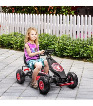 Go Kart a Pedales Infantil con Asiento Ajustable Neumáticos Inflables Amortiguador y Freno de Mano 121x58x61 cm Rojo