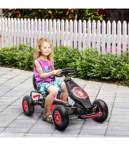 Go Kart a Pedales Infantil con Asiento Ajustable Neumáticos Inflables Amortiguador y Freno de Mano 121x58x61 cm Rojo