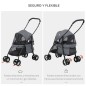 Cochecito para Perros Pequeños Plegable con Ventanas de Malla Cojín Lavable Correas de Seguridad y Marco de Acero Gris