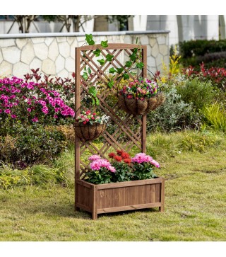 Jardinera con Celosía de Madera para Trepadoras Cultivos Plantas en Terraza Jardín Balcón 60x30x122,5 cm Natural