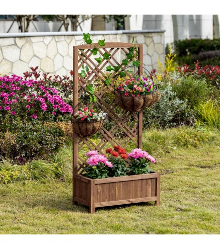 Jardinera con Celosía de Madera para Trepadoras Cultivos Plantas en Terraza Jardín Balcón 60x30x122,5 cm Natural