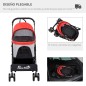 Carrito para Perros Pequeños 3 en 1 con Vagón Desmontable Cesta de Almacenaje Correas de Seguridad y Cojín Rojo