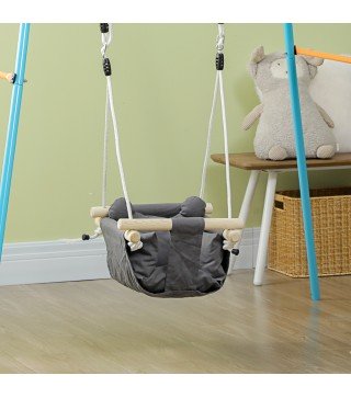 Columpio para Bebé con Altura Ajustable para Niños de 9-36 Meses 40x40x110-180 cm Gris y Madera
