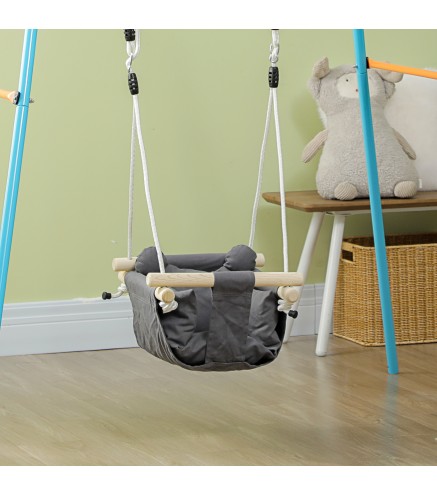 Columpio para Bebe con Altura Ajustable para Ninos de 9-36 Meses 40x40x110-180 cm Gris y Madera