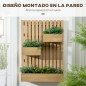 Jardinera de Pared de Madera con Enrejado y 3 Macetas Móviles para Jardín Terraza Patio 60x16x80 cm Natural