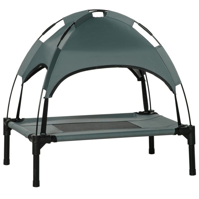 Cama Elevada para Mascotas con Toldo Extraíble Tela Transpirable al Aire Libre para Interior y Exterior 61x46x62 cm Gris