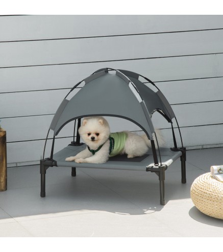 Cama Elevada para Mascotas con Toldo Extraíble Tela Transpirable al Aire Libre para Interior y Exterior 61x46x62 cm Gris