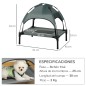 Cama Elevada para Mascotas con Toldo Extraíble Tela Transpirable al Aire Libre para Interior y Exterior 61x46x62 cm Gris