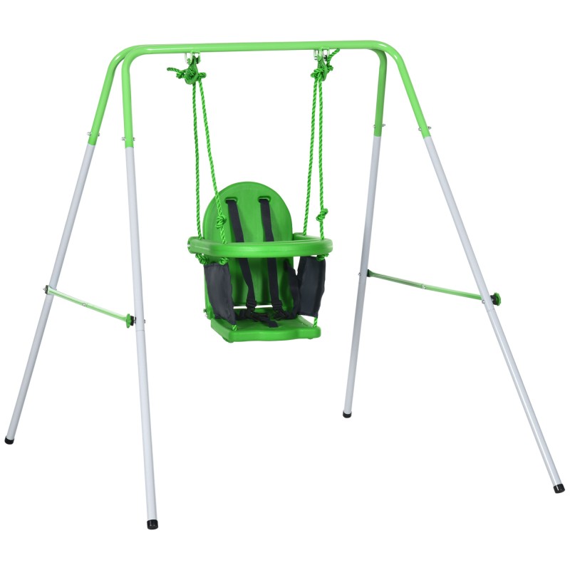 Columpio Infantil para 6-36 Meses con Respaldo y Cinturón de Seguridad para Interior Exterior 122x146x122 cm Verde