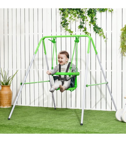 Columpio Infantil para 6-36 Meses con Respaldo y Cinturón de Seguridad para Interior Exterior 122x146x122 cm Verde