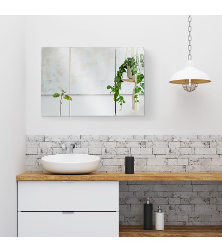 Armario de Baño con Espejo 3 Puertas y Estantes Ajustables para Aseo Estilo Moderno 90x60x13,5 cm Roble