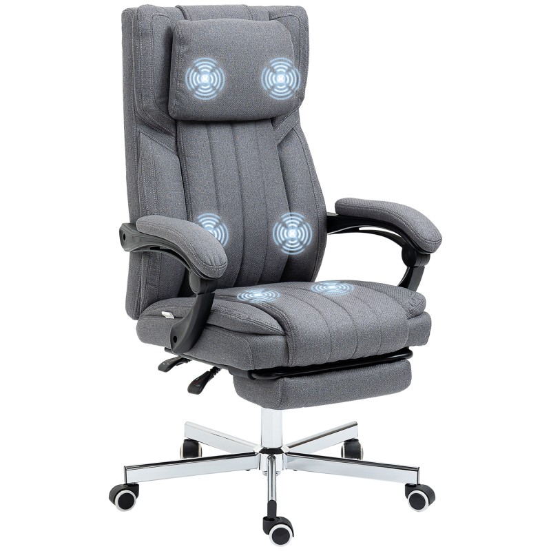 Silla de Oficina Reclinable y Giratoria con 6 Puntos de Masaje Vibratorio con Mando de Control 65x61x108-118 cm Gris