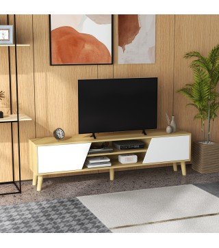 Mueble TV de Salón con 2 Puertas 2 Estantes y 5 Patas para Televisores de hasta 65'' para Dormitorio 150x30x42 cm Roble