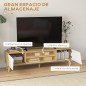 Mueble TV de Salón con 2 Puertas 2 Estantes y 5 Patas para Televisores de hasta 65'' para Dormitorio 150x30x42 cm Roble