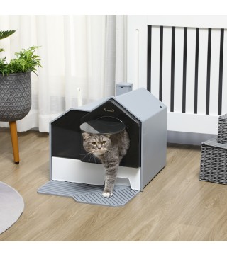 Arenero para Gatos Caja de Arena Cerrada para Gatos con Bandeja Extraíble Pala y Filtro Desodorizante 47x45x42 cm Gris