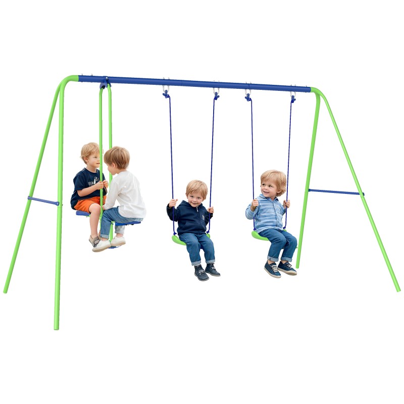 Juego de Columpios de Jardín de Metal con Altura Ajustable 2 Columpios y Balancín 280x140x178 cm Verde y Azul Juego de Columpios de Jardín de Metal con Altura Ajustable 2 Columpios y Balancín 280x140x178 cm Verde y Azul