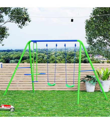 Juego de Columpios de Jardín de Metal con Altura Ajustable 2 Columpios y Balancín 280x140x178 cm Verde y Azul