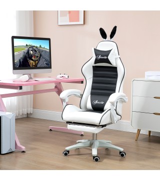 Silla Gaming Profesional de Cuero PU con Altura Ajustable Inclinable 135° Reposacabezas 65x63x136-142 cm Negro y Blanco