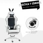 Silla Gaming Profesional de Cuero PU con Altura Ajustable Inclinable 135° Reposacabezas 65x63x136-142 cm Negro y Blanco