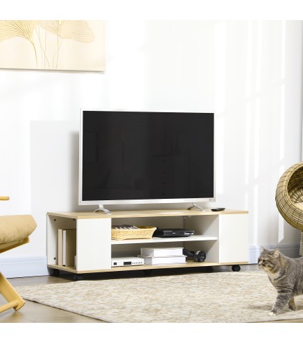 Mueble de TV Flotante y Ruedas con 2 Estantes para Televisores de hasta 55 Pulgadas 120x40x38,5 cm Blanco