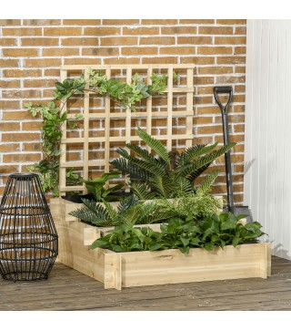 Jardinera de 3 Niveles con Enrejado y Tela no Tejida para Cultivos Verduras Flores Hierbas 95x95x110 cm Natural