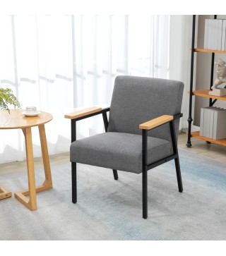 Butaca de Salón Moderna Tapizado en Poliéster con Reposabrazos de Madera para Dormitorio 64,5x70x83,5 cm Gris