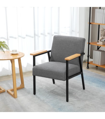 Butaca de Salón Moderna Tapizado en Poliéster con Reposabrazos de Madera para Dormitorio 64,5x70x83,5 cm Gris