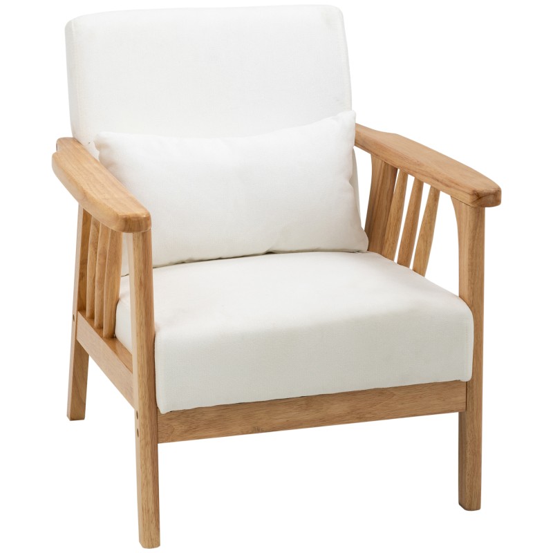 Sillón de Salón Tapizado en Terciopelo con Cojín y Patas de Madera de Caucho para Oficina 68x75x78 cm Crema