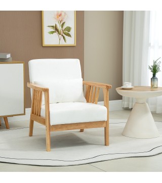 Sillón de Salón Tapizado en Terciopelo con Cojín y Patas de Madera de Caucho para Oficina 68x75x78 cm Crema