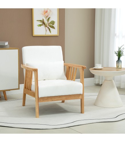 Sillón de Salón Tapizado en Terciopelo con Cojín y Patas de Madera de Caucho para Oficina 68x75x78 cm Crema