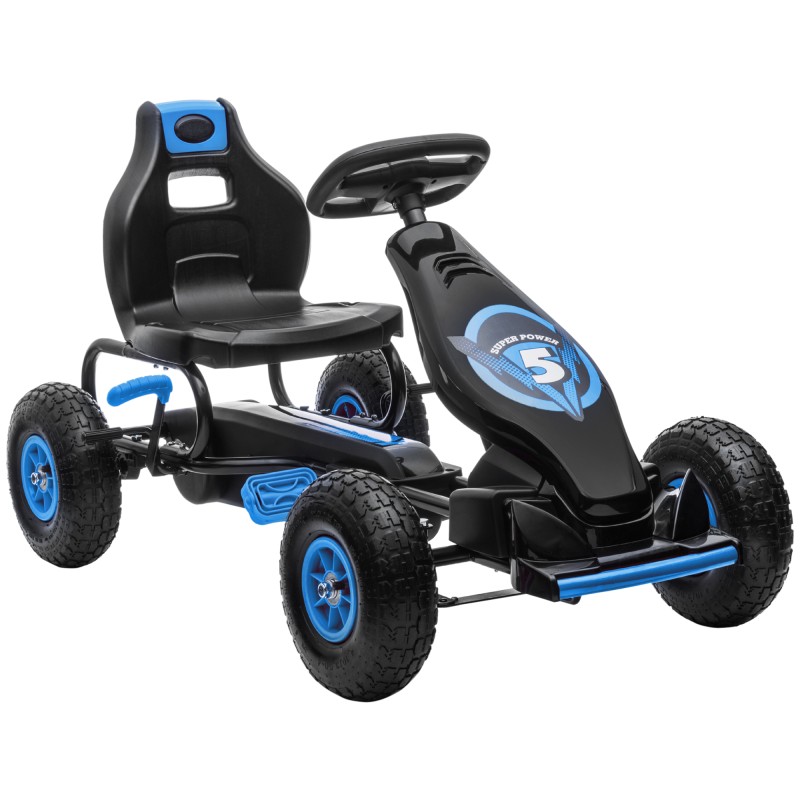 Go Kart a Pedales Infantil con Asiento Ajustable Neumáticos Inflables Amortiguador y Freno de Mano 121x58x61 cm Azul
