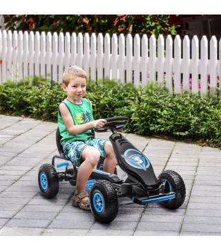 Go Kart a Pedales Infantil con Asiento Ajustable Neumáticos Inflables Amortiguador y Freno de Mano 121x58x61 cm Azul