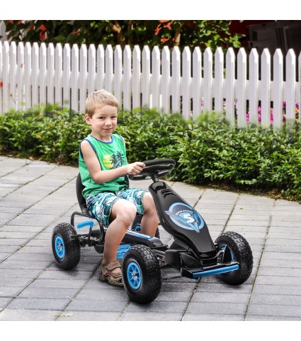 Go Kart a Pedales Infantil con Asiento Ajustable Neumáticos Inflables Amortiguador y Freno de Mano 121x58x61 cm Azul
