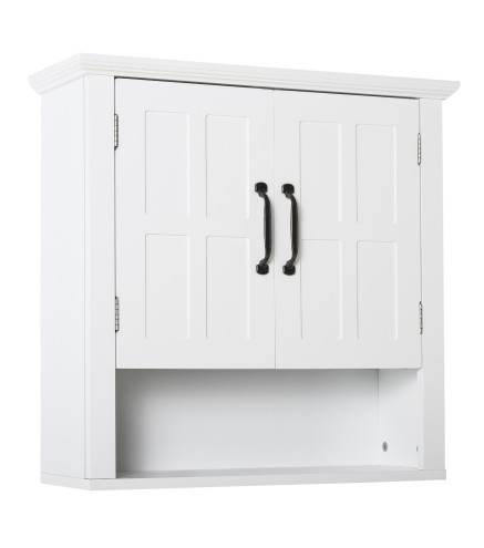 Armario de Pared para Baño con 2 Puertas y Estante Abierto para Aseo Dormitorio Ducha 60x19,8x58 cm Blanco