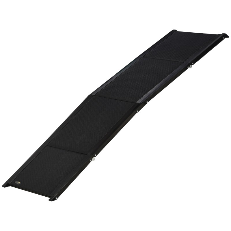 Rampa Plegable para Perros de Aluminio con Superficie Antideslizante Asa y Gancho Carga 80 kg 158x43,5x2,5 cm Negro