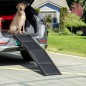 Rampa Plegable para Perros de Aluminio con Superficie Antideslizante Asa y Gancho Carga 80 kg 158x43,5x2,5 cm Negro
