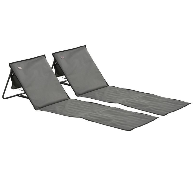 Conjunto de 2 Esterillas de Playa Plegable con Respaldo Reclinable y Bolsa de Transporte 142x51x40 cm Gris