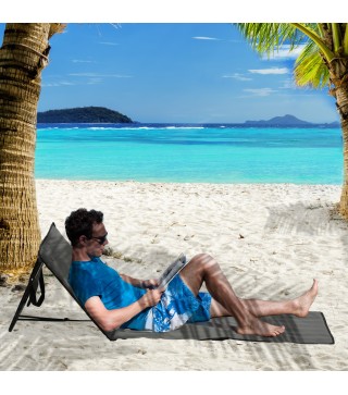 Conjunto de 2 Esterillas de Playa Plegable con Respaldo Reclinable y Bolsa de Transporte 142x51x40 cm Gris