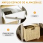 Mesita de Noche con Cajón y Cesta de Ratán Plegable Mesa Auxiliar para Salón Dormitorio 49x39x64 cm Blanco y Natural