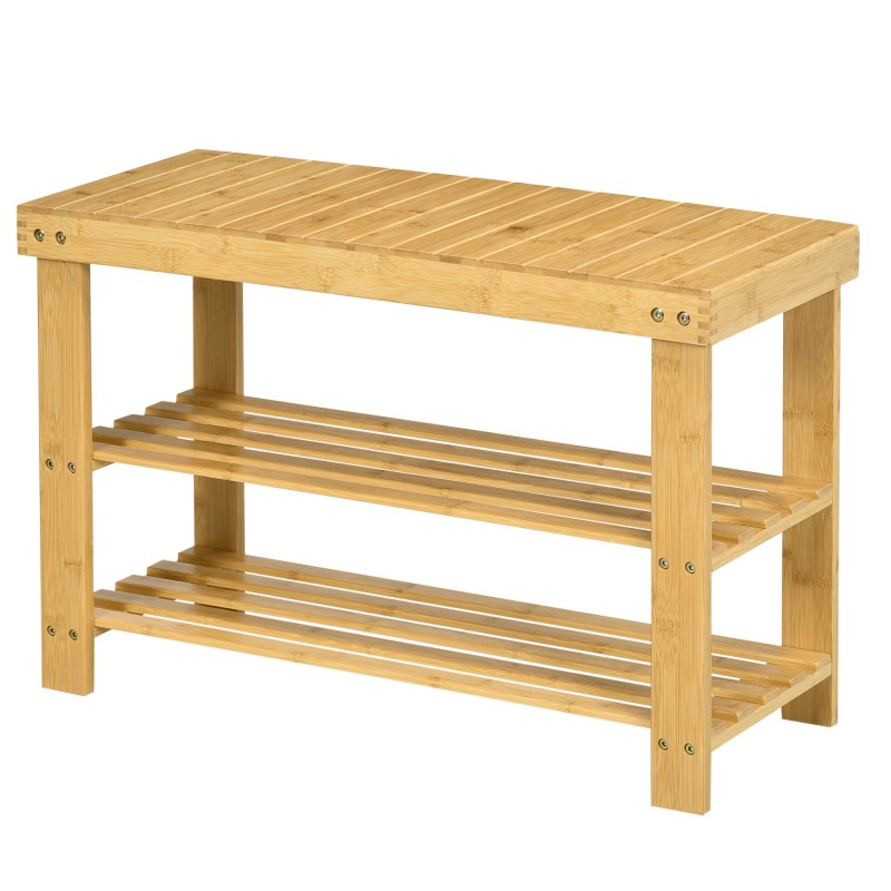 Banco Zapatero de Bambú con Asiento y 2 Estantes para 6 Pares para Entrada Salón Dormitorio 70x28x45 cm Natural Banco Zapatero de Bambú con Asiento y 2 Estantes para 6 Pares para Entrada Salón Dormitorio 70x28x45 cm Natural