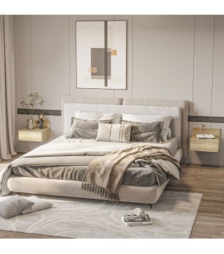 2 Mesitas de Noche Flotantes Juego de 2 Mesillas de Noche con Cajón para Dormitorio Habitación 43x36,5x30,5 cm Natural