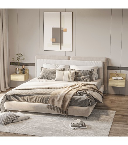 2 Mesitas de Noche Flotantes Juego de 2 Mesillas de Noche con Cajón para Dormitorio Habitación 43x36,5x30,5 cm Natural