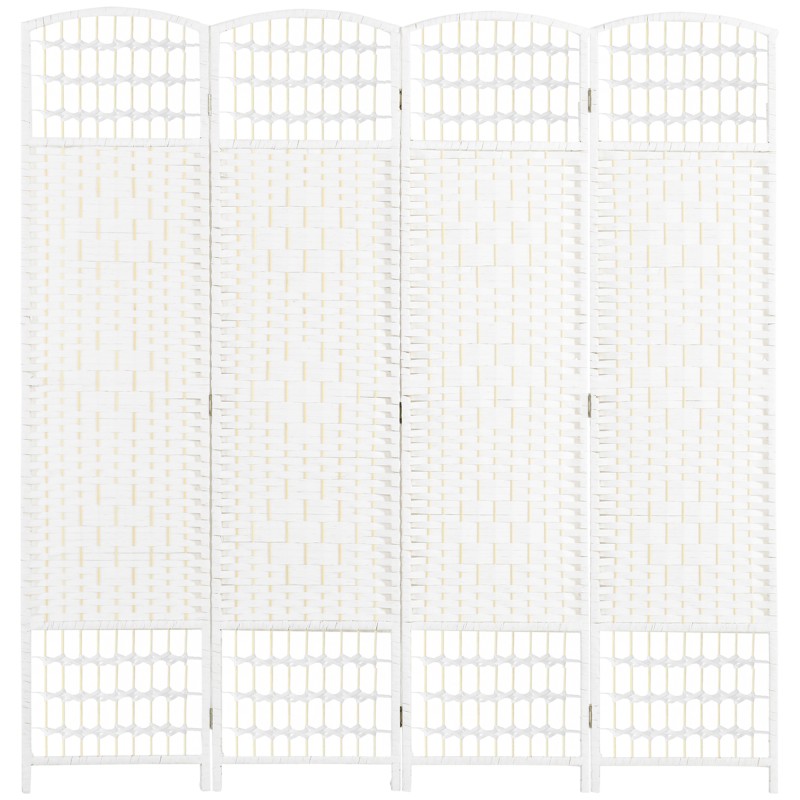 Biombo Separador de Ambientes de 4 Paneles Plegable de Cuerda de Papel 160x170cm Decoración para Dormitorio Salón Blanco