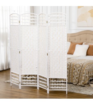 Biombo Separador de Ambientes de 4 Paneles Plegable de Cuerda de Papel 160x170cm Decoración para Dormitorio Salón Blanco